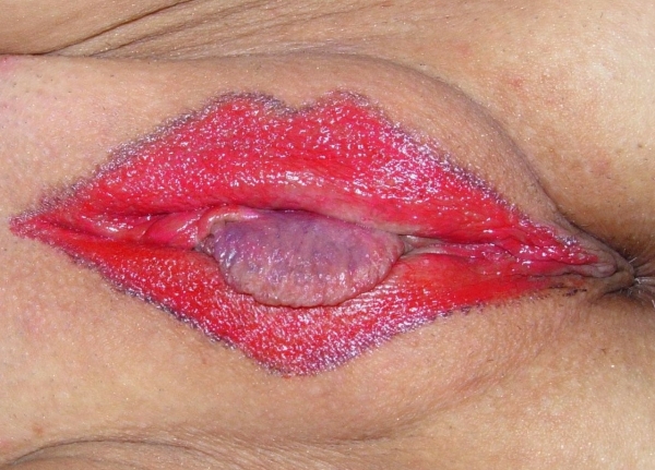 Половые губы в помаде с язычком